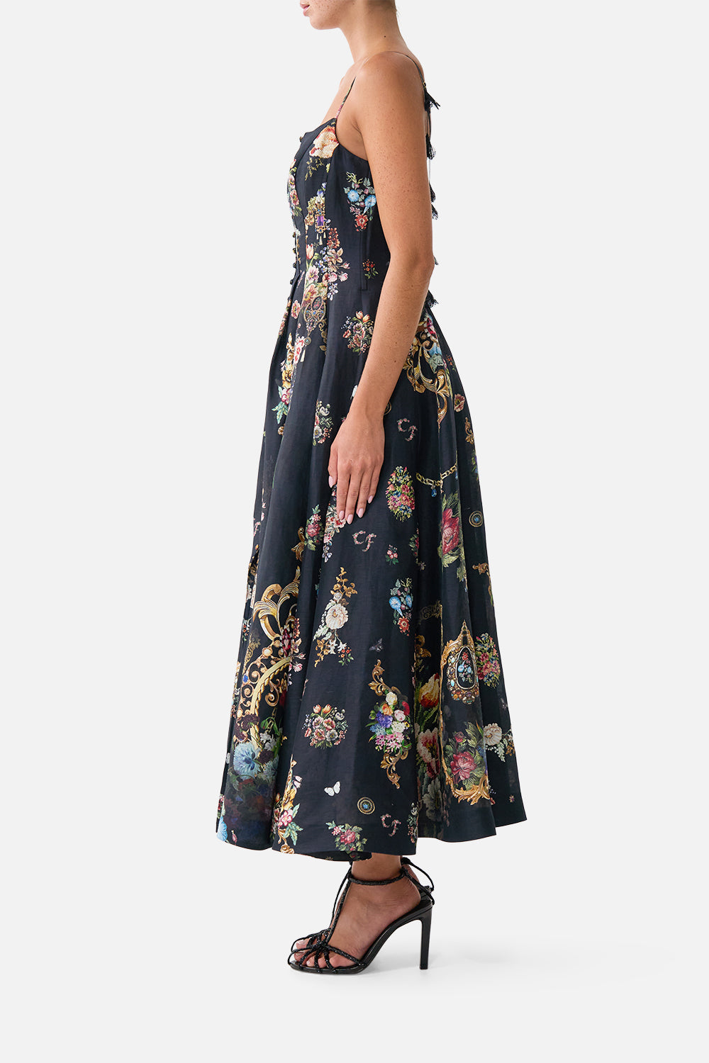 CORSET DRESS WITH LONG FLARED SKIRT