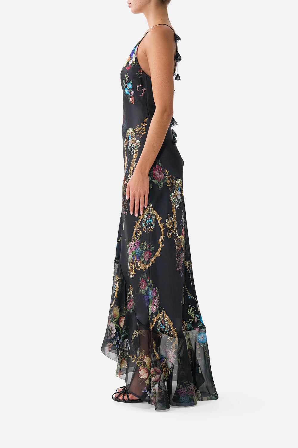 V NECK SLIP DRESS WITH FLOUNCE HEM