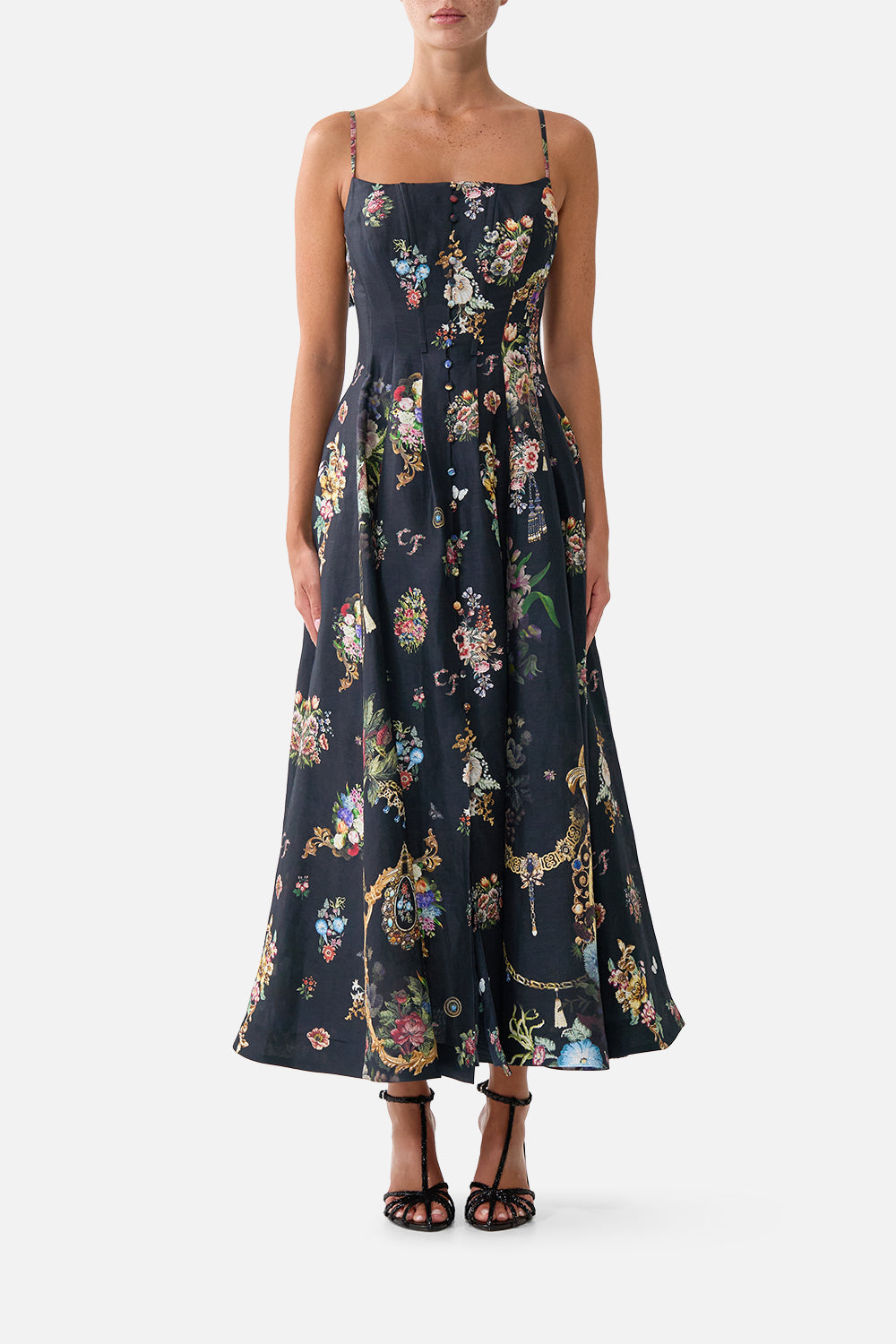 CORSET DRESS WITH LONG FLARED SKIRT