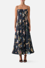 CORSET DRESS WITH LONG FLARED SKIRT