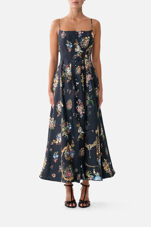 CORSET DRESS WITH LONG FLARED SKIRT