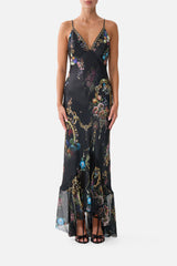 V NECK SLIP DRESS WITH FLOUNCE HEM