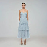 Metallic Floral Tiered Midi Dress