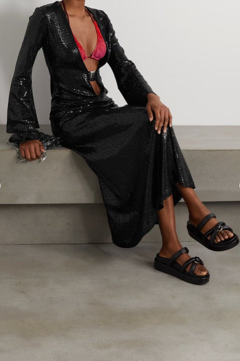 Nina Sequined Cutout Stretch-Jersey Maxi Dress