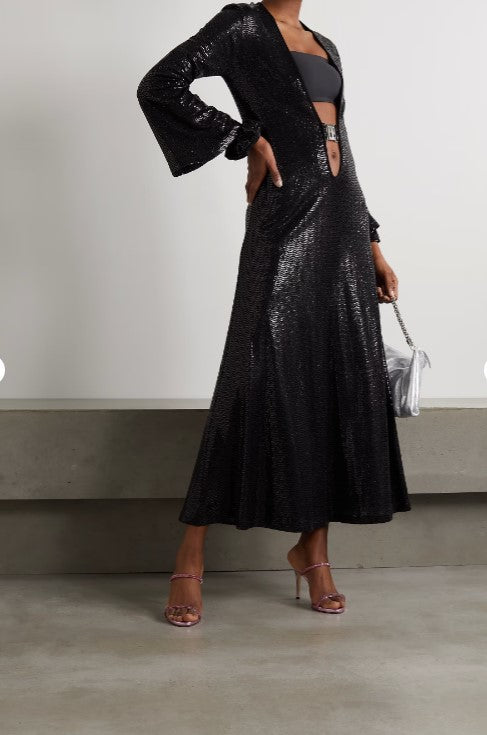 Nina Sequined Cutout Stretch-Jersey Maxi Dress
