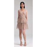 Tan Grid Sequin Tiered Mini Dress