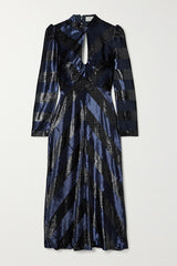 Maison Cutout Metallic Velvet Midi Dress