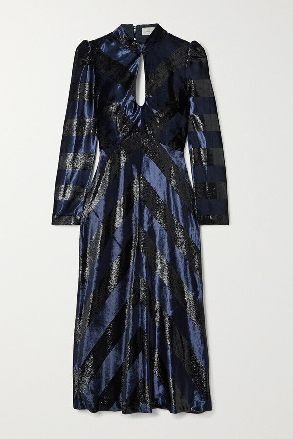 Maison Cutout Metallic Velvet Midi Dress