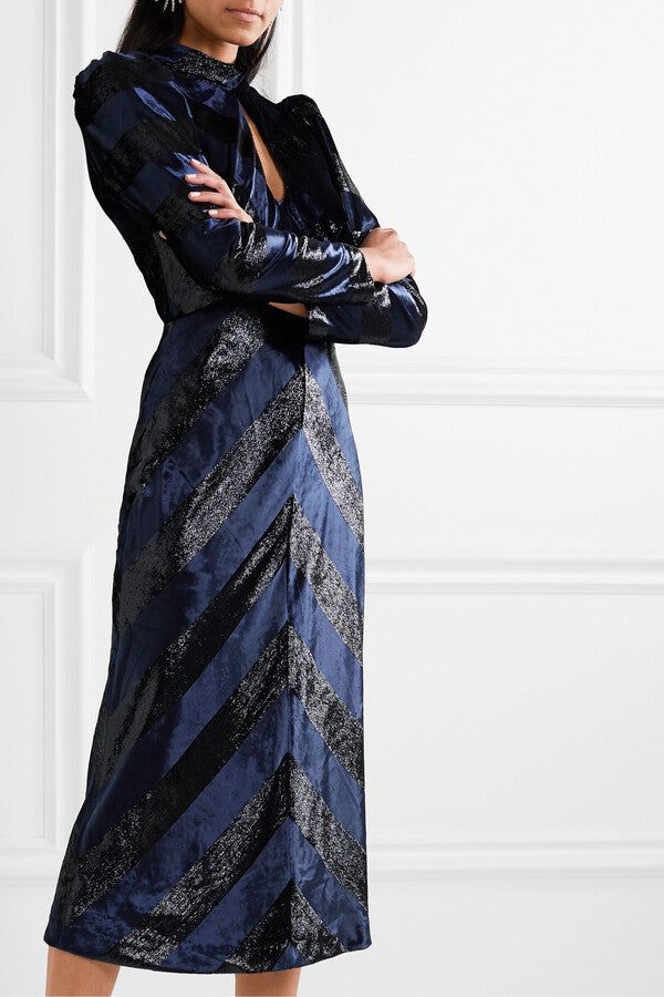 Maison Cutout Metallic Velvet Midi Dress