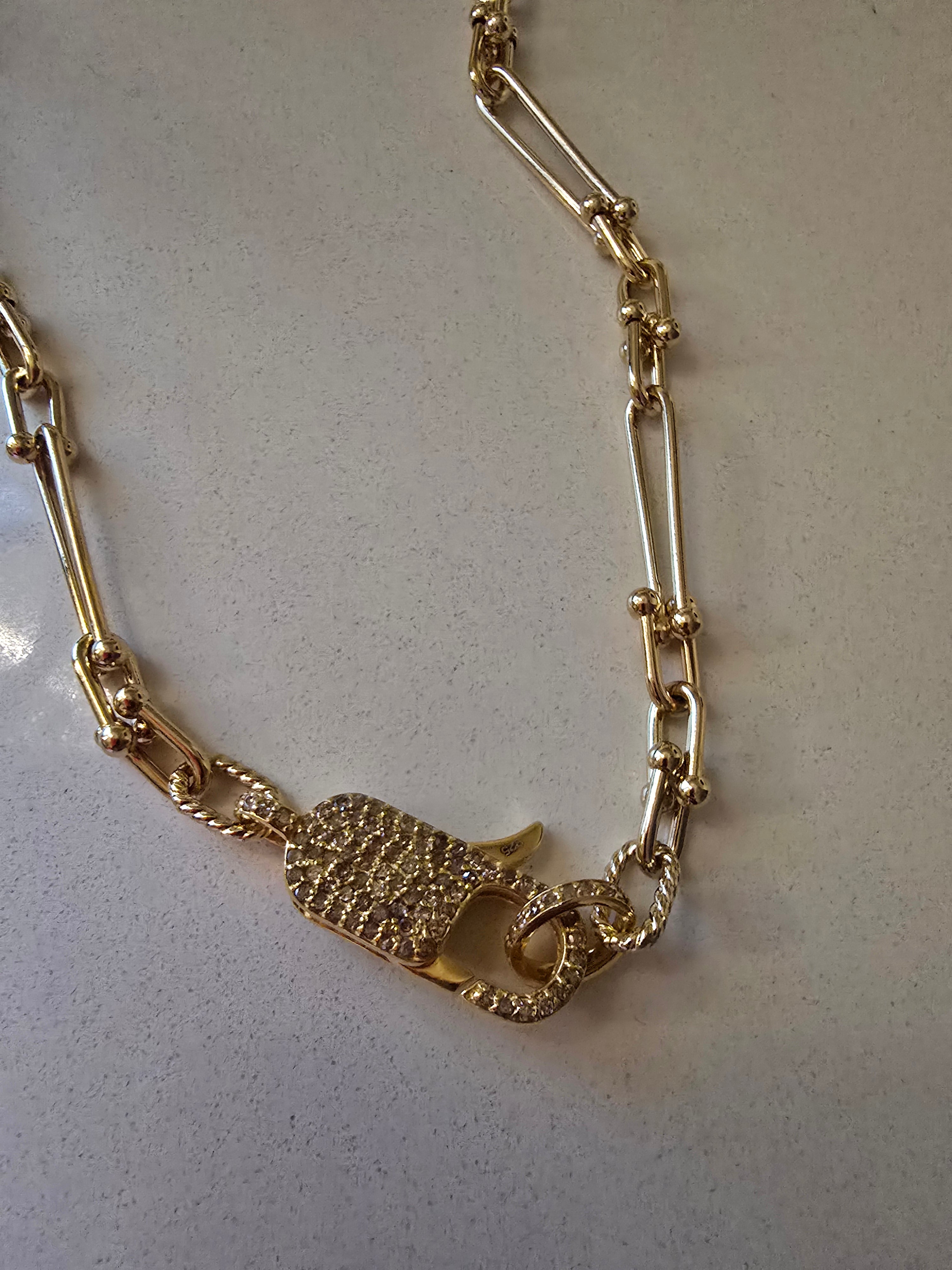 Liz Diamonds+Gold Vermeil Padlock Necklace on Gold Overlay