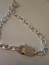 Lucille 2-Toned Topaz Pave Gold Vermeil Lock, Sterling Chain