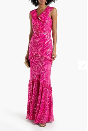 Rita Ruffled Silk Blend Maxi Dress (pink)
