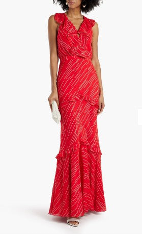Rita Ruffled Silk Blend Maxi Dress - (red)
