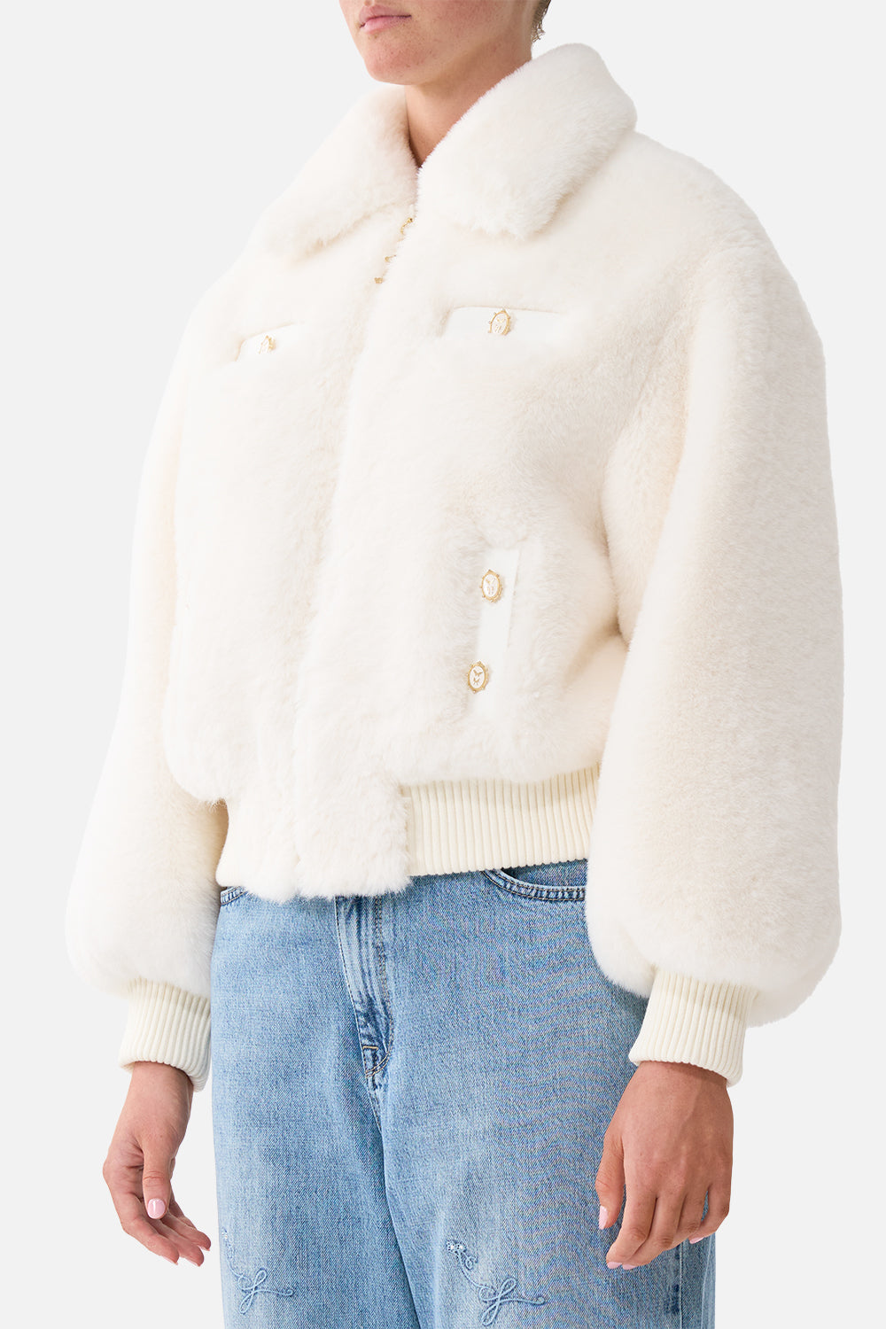 FAUX FUR BOMBER WITH POCKET DETAILS